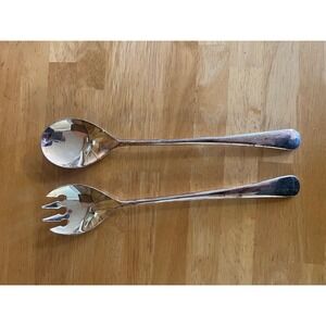 Vintage EP Zinc Italy Silver Plated Salad Serving Set Spoon and Fork 2 Piece